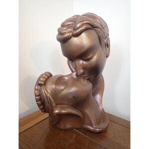 Abstract Kiss Love Couple Clay Figure Statue Hand Painted Art Unique Decor